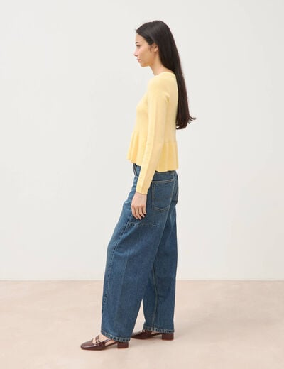 Pull col rond manches longues jaune clair femme