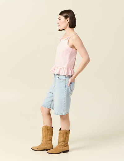 Débardeur droit court col carré rose clair femme