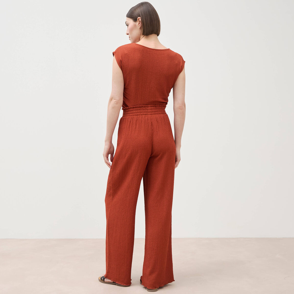 Pantalon loose avec ceinture marron cognac femme