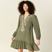 Robe évasée broderie vert kaki femme