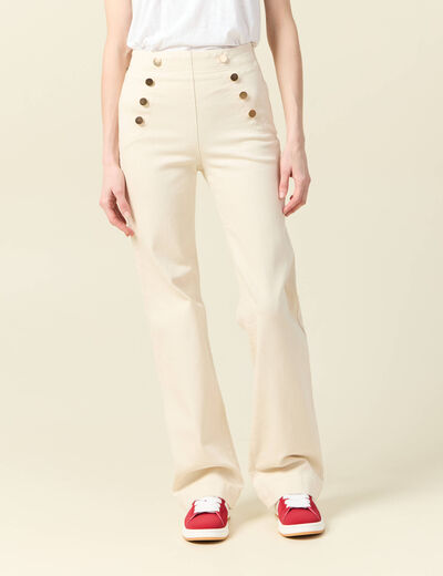 Jeans flare à pont denim blanc femme