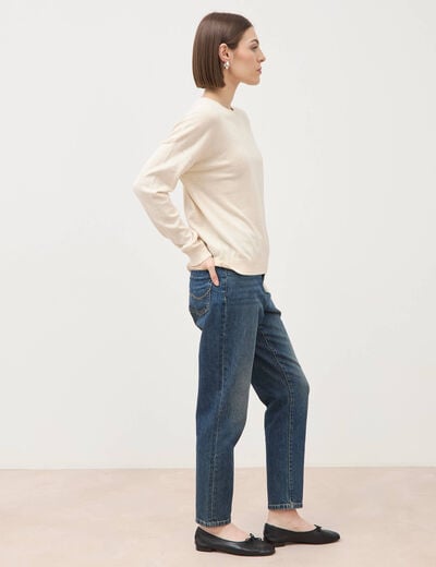 Pull oversize col rond manches longues creme femme