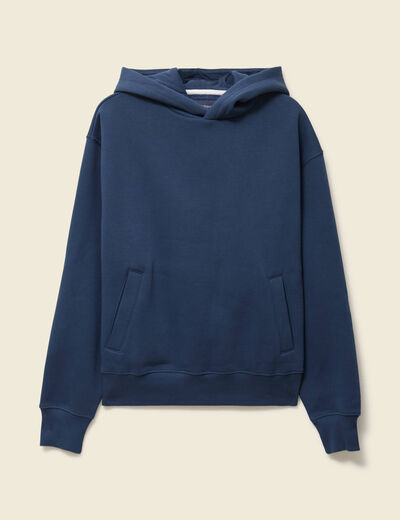 Sweat &agrave; capuche manches longues bleu fonc&eacute; homme