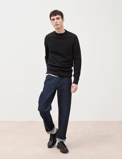 Pull col rond noir homme