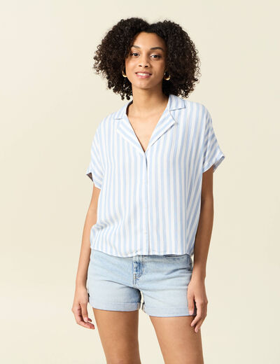 Chemise manches 3/4 bleu femme