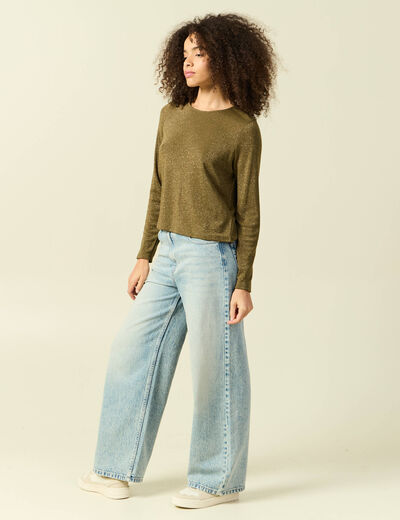 T-shirt manches longues vert kaki femme