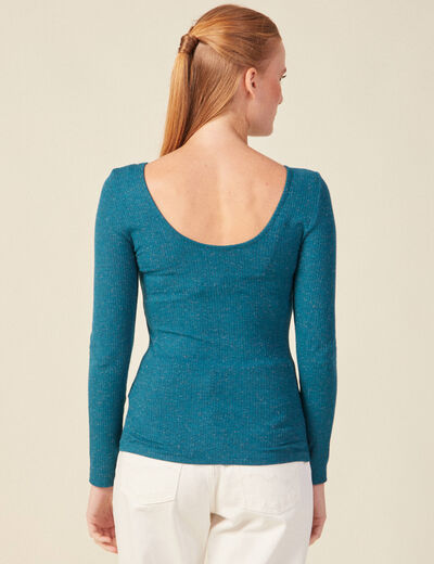 T-shirt manches longues brillant bleu canard femme