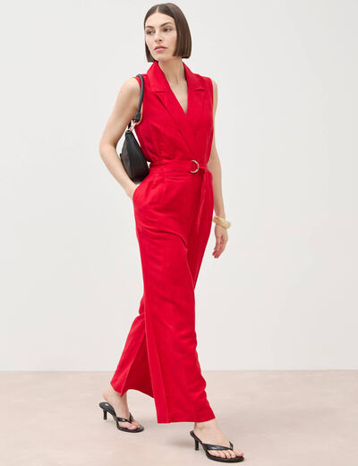 Combinaison salopette sans manches rouge femme