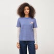 T-shirt ray&eacute; col rond manches courtes bleu electrique femme