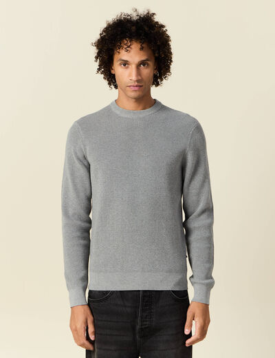 Pull manches longues col rond gris homme