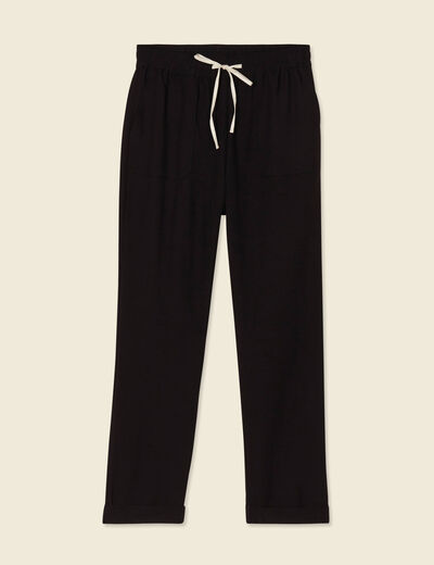 Pantalon droit à coulisse noir femme