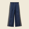 Pantalon large taille haute ray&eacute; bleu marine femme