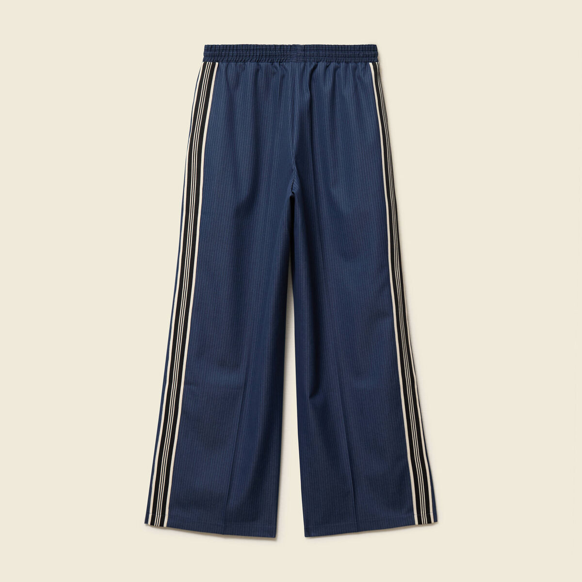 Pantalon large taille haute ray&eacute; bleu marine femme
