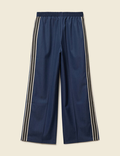 Pantalon large taille haute ray&eacute; bleu marine femme