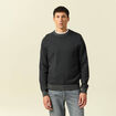 Pull col rond manches longues en coton bleu marine homme