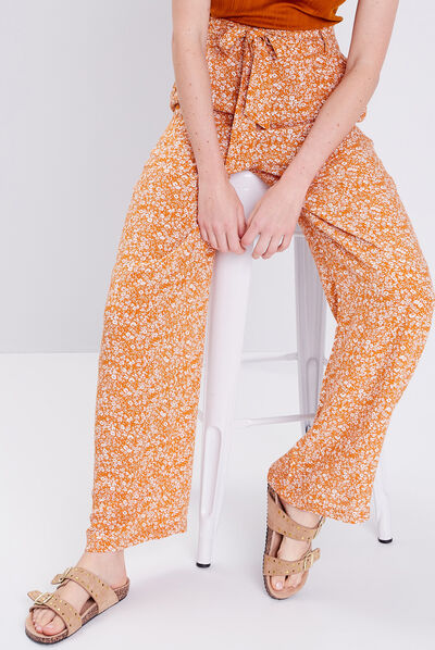 Pantalon large ceinturé jaune foncé femme