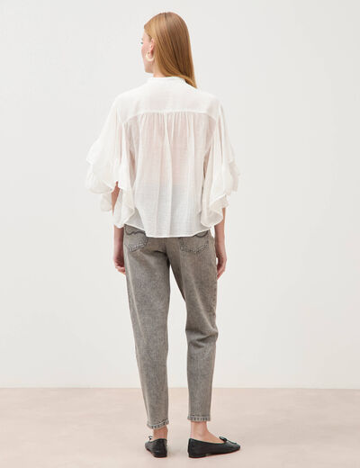 Blouse boyfriend manches coude en coton ecru femme