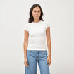 T-shirt ajust&eacute; col rond manches courtes ecru femme