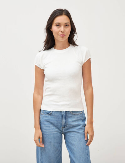 T-shirt ajust&eacute; col rond manches courtes ecru femme