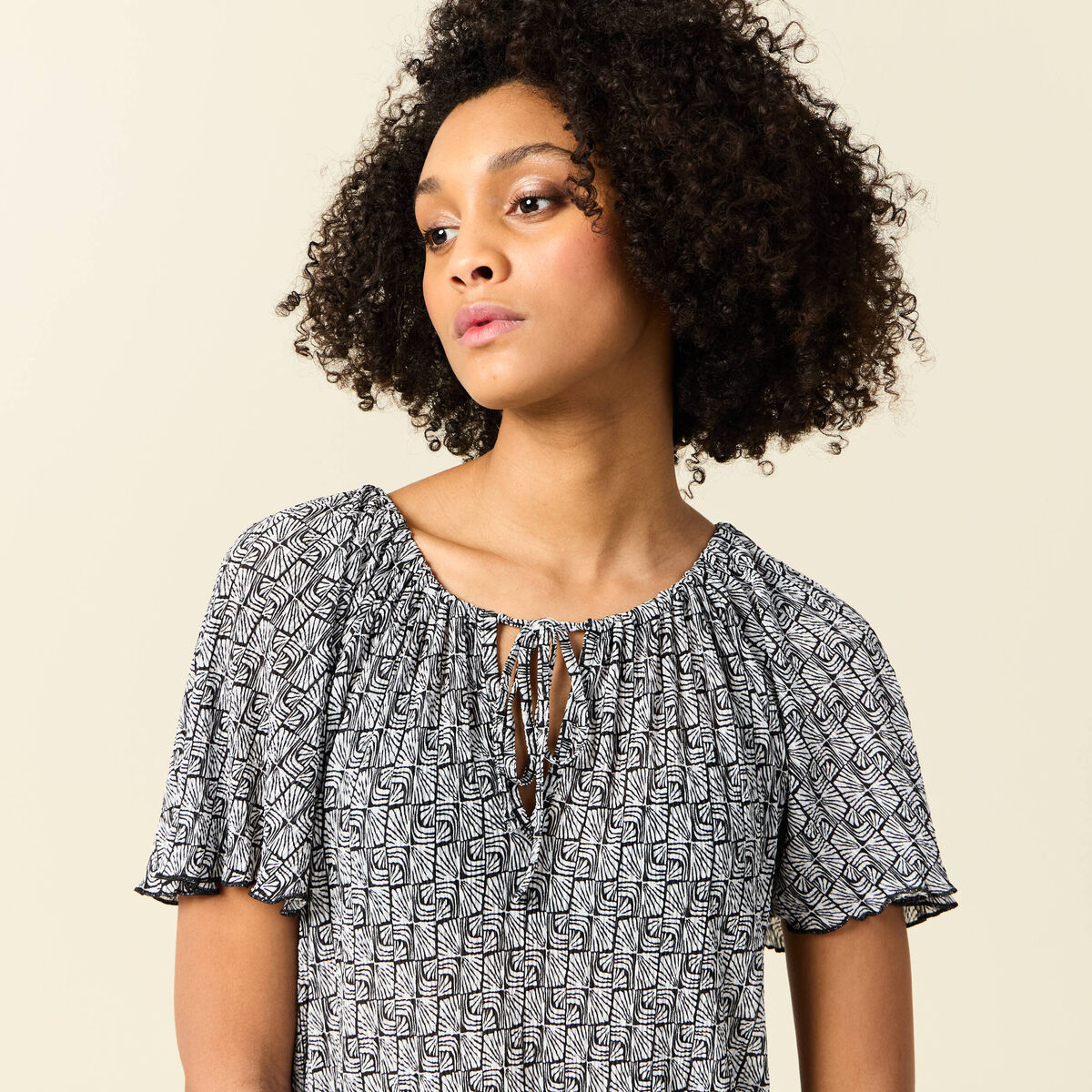 T-shirt manches courtes creme femme
