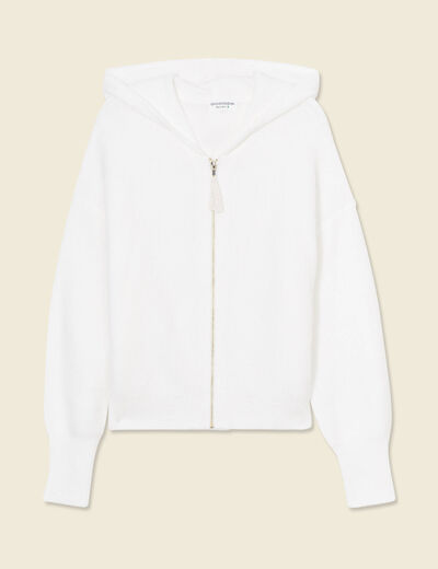 Gilet manches longues capuche ecru femme