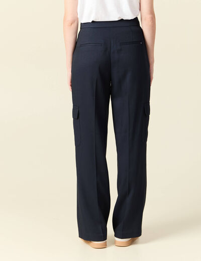 Pantalon cargo taille haute bleu marine femme