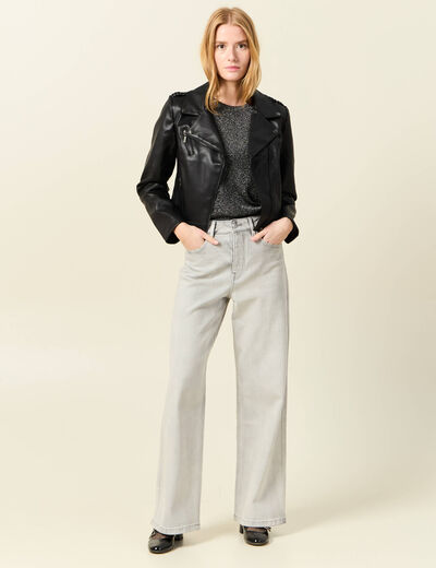 Blouson ajusté simili cuir noir femme