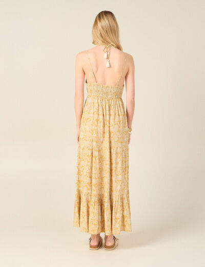 Robe longue évasée bretelles jaune femme
