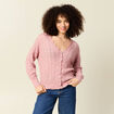 Gilet ajour&eacute; col V manches longues rose pastel femme