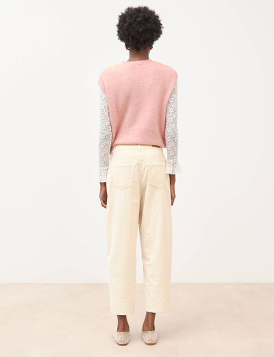 Pantalon barrel taille haute velours ivoire femme