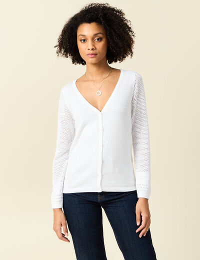 Gilet manches longues boutonné blanc femme