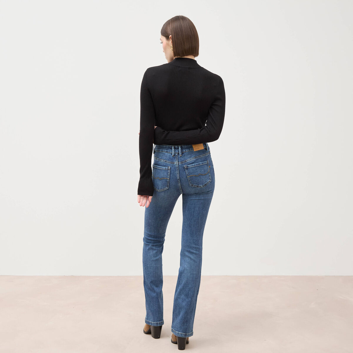 Jeans bootcut taille haute denim stone femme