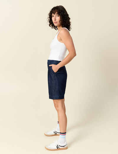 Bermuda droit pinces en jean denim brut femme