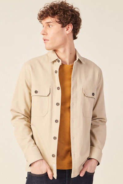 Surchemise manches longues beige homme