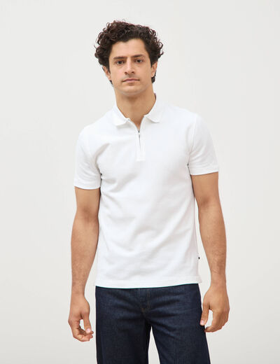 Polo en coton avec zip manches courtes blanc homme