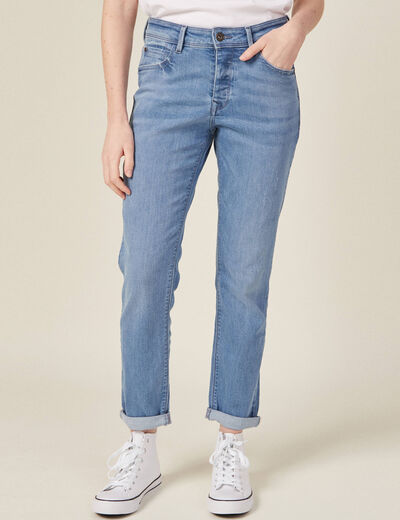 Jeans girlfriend taille haute denim stone femme