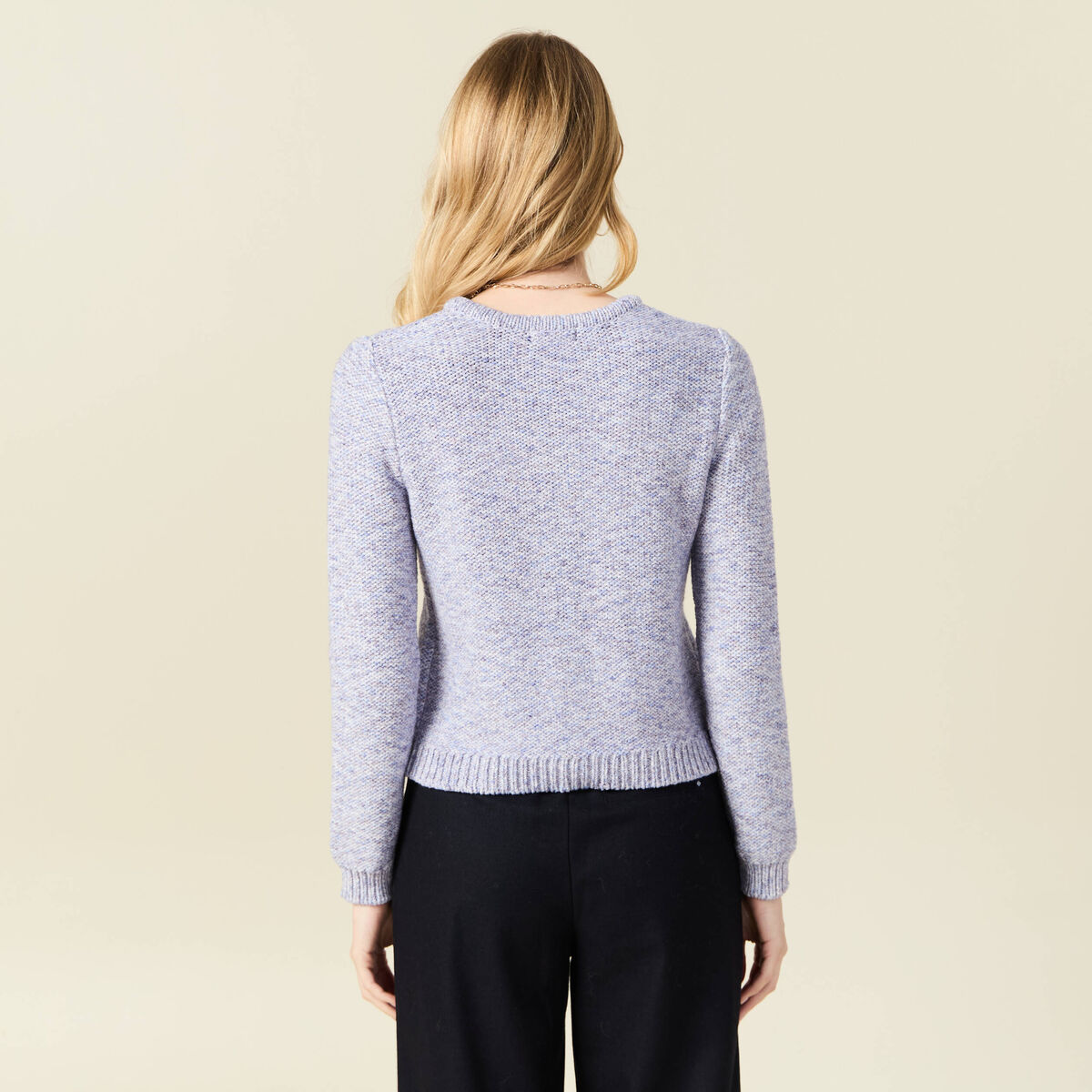 Gilet manches longues col rond bleu marine femme