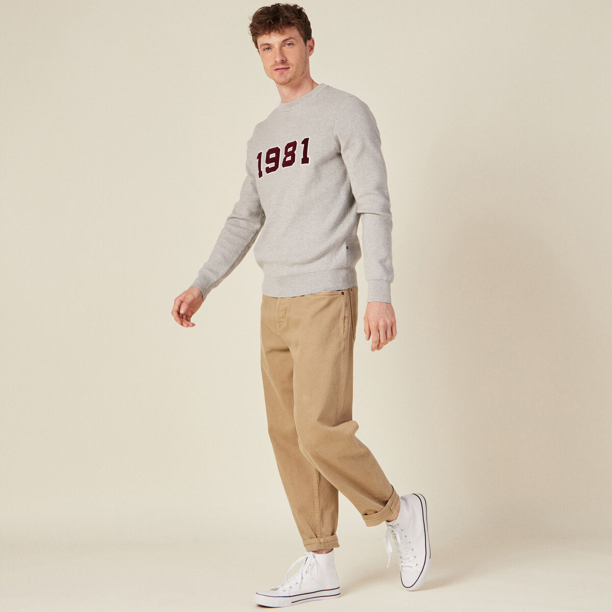 Pull manches longues col rond gris foncé homme