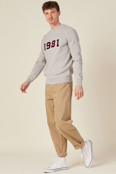 Pull manches longues col rond gris foncé homme