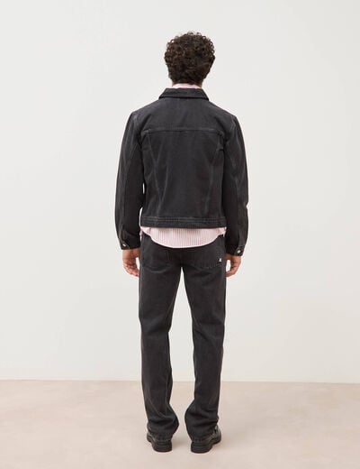 Veste droite en coton col classique denim noir homme