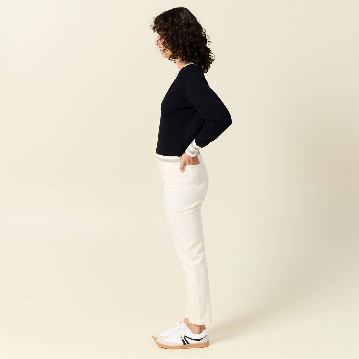 Pull manches longues bleu marine femme