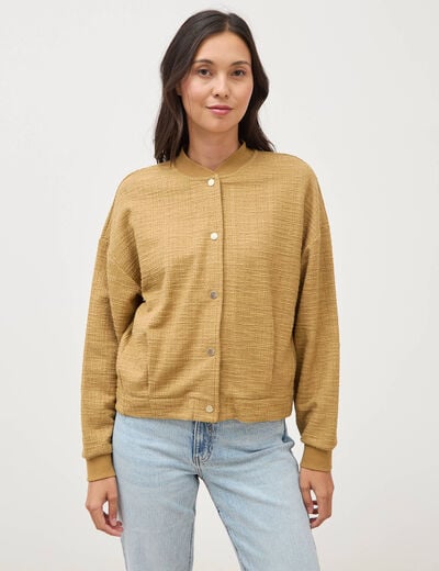 Veste droite manches longues tweed camel femme