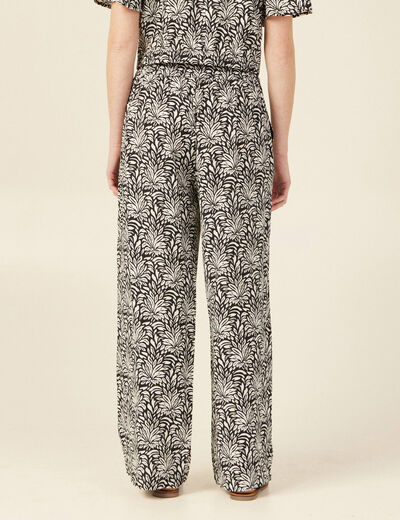 Pantalon large taille haute noir femme