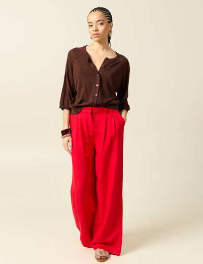 Gilet droit court manches longues marron fonc&eacute; femme