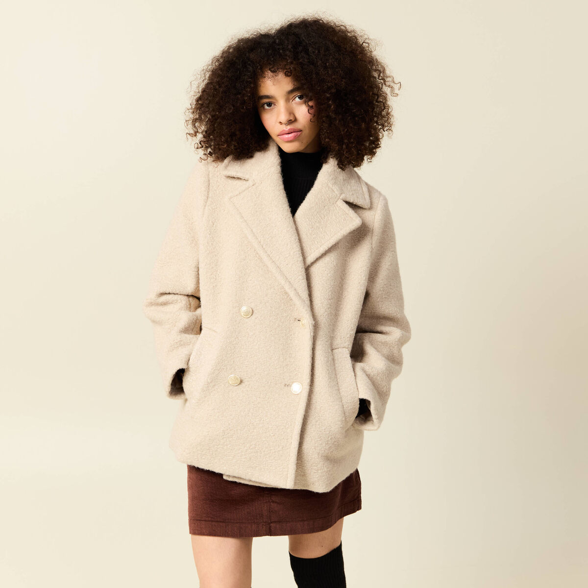 Caban oversize court beige femme