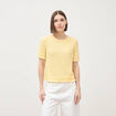Pull droit col rond manches courtes jaune clair femme
