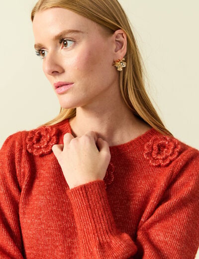 Pull manches longues col rond rouge fonc&eacute; femme