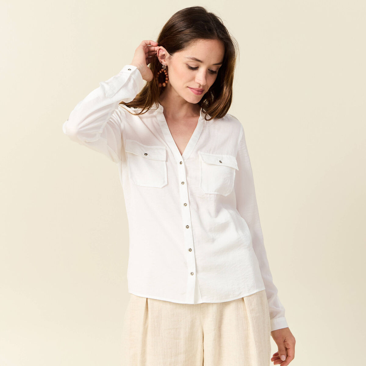 Chemise manches longues ecru femme