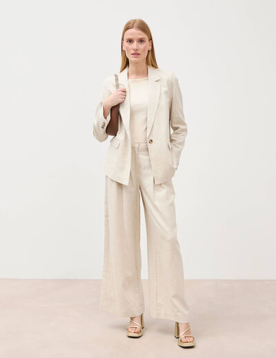 Blazer manches longues col tailleur sable femme