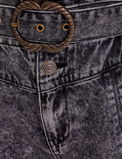 Jeans slouchy ceinturé denim snow noir femme